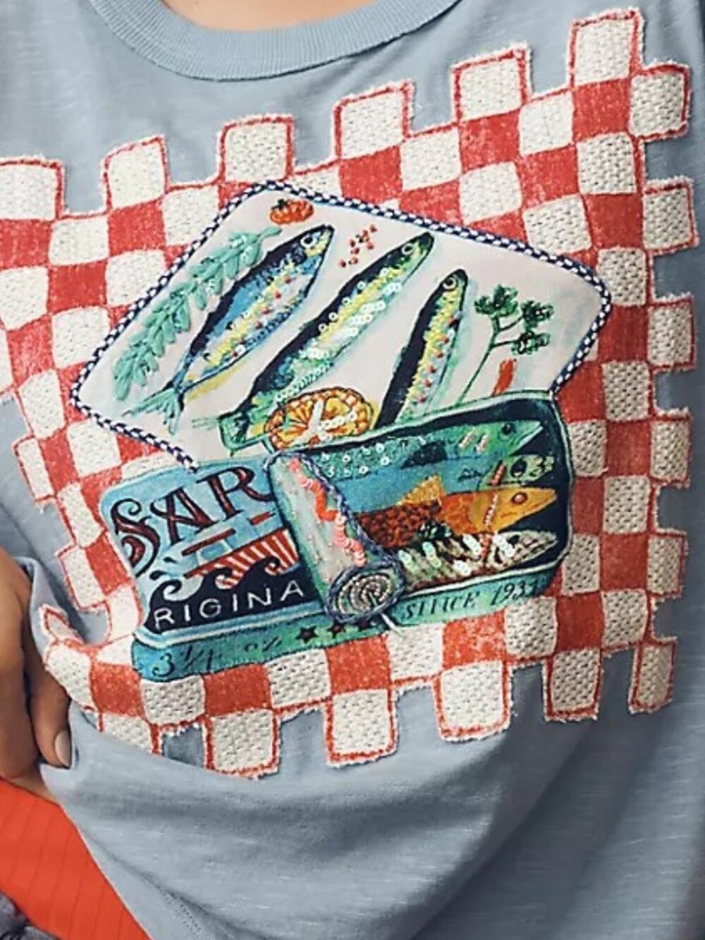 Anthropologie Maeve Sardine Linen Blend Graphic Tee - Picture 12 of 12